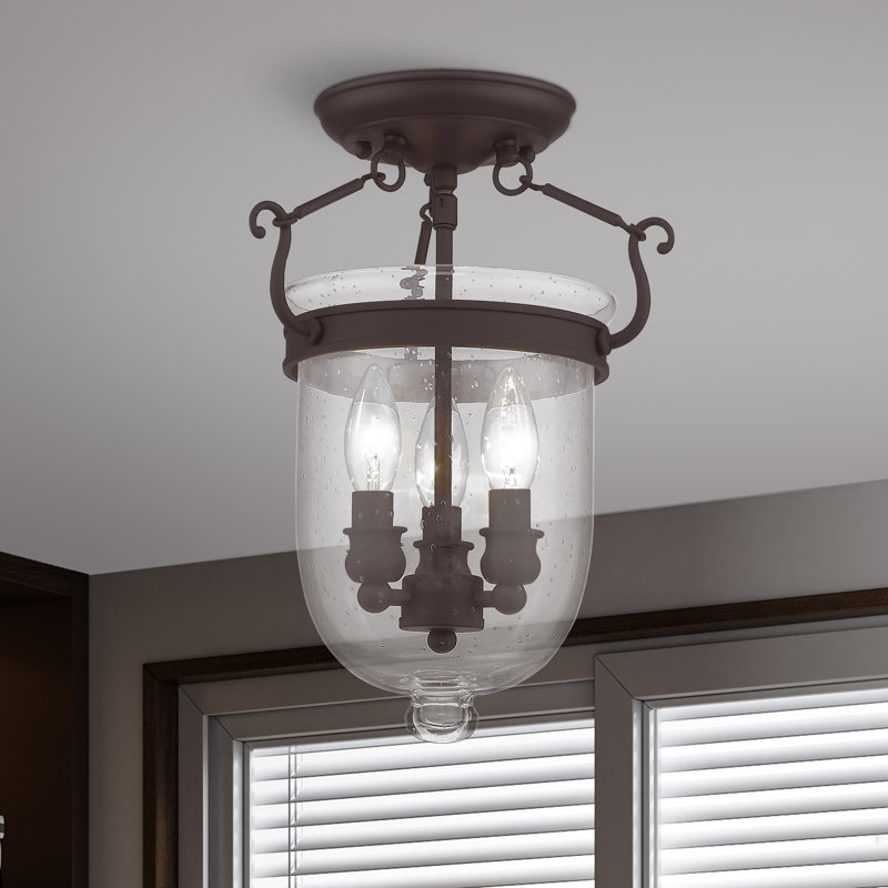 Husman Glass Semi Flush Mount, 14" H x 10" W x 10" D, Bronze