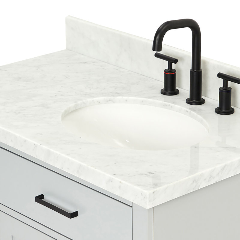 ARIEL HEPBURN 37 IN RIGHT OFFSET RECTANGULAR SINK VANITY 1,5 IN, Gray, Oval, Right