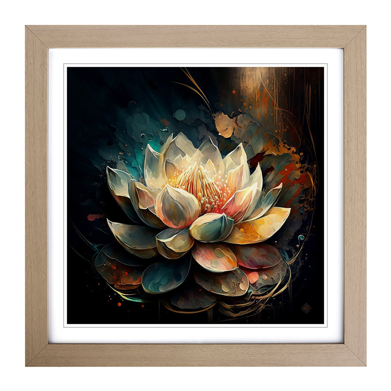 Lotus Flower Abstract Expressionism No.1 - Single Picture Frame Print on Wood, Oak