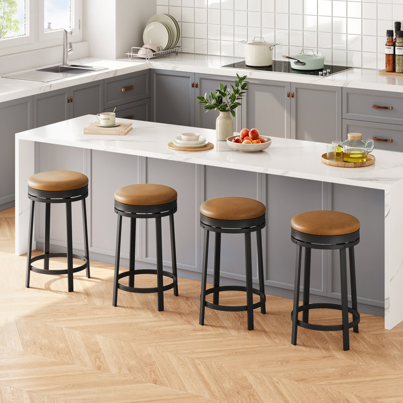 Swivel Counter Stool with Metal Frame, Brown, 4