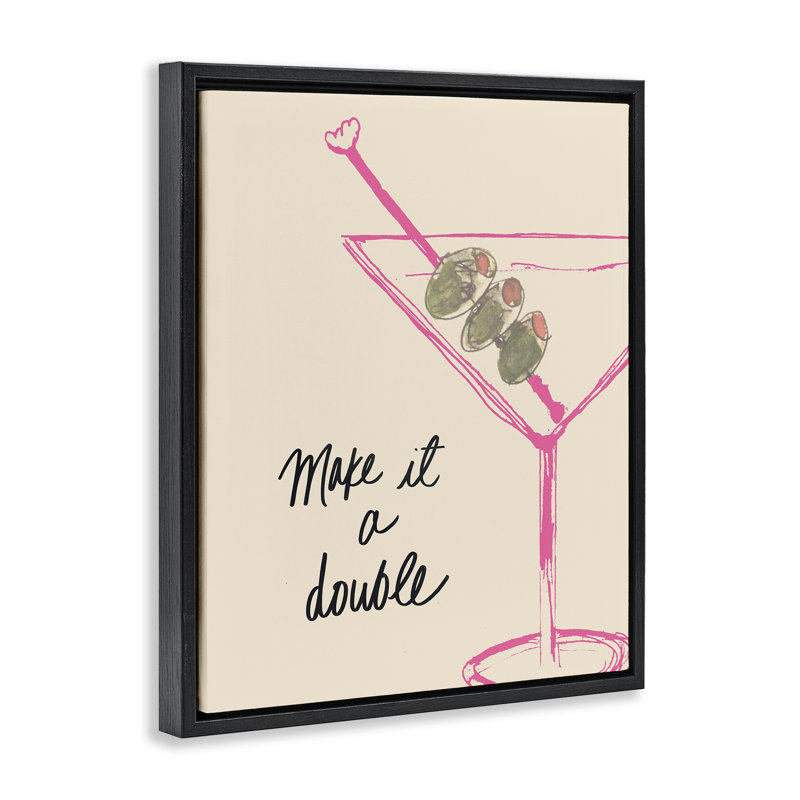 «Make It Double Martini» par Kate Quattro, H 31 po x l 25 po, Cadre flottant noir de jais