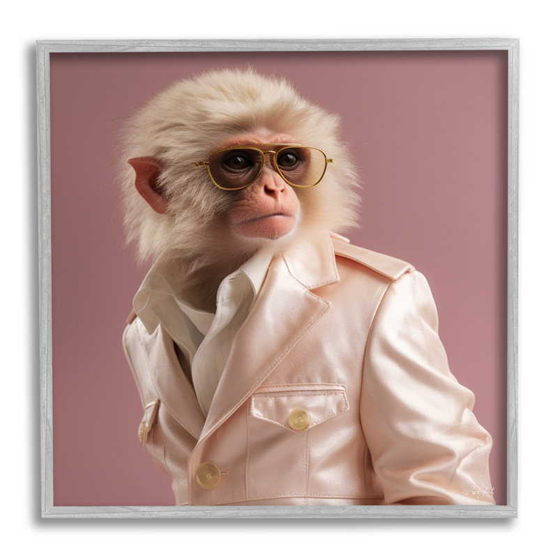 Az-144 - Portrait de singe à la mode encadré, H 24 po x l 24 po x P 1,5 po, Estampe numérique Farmhouse