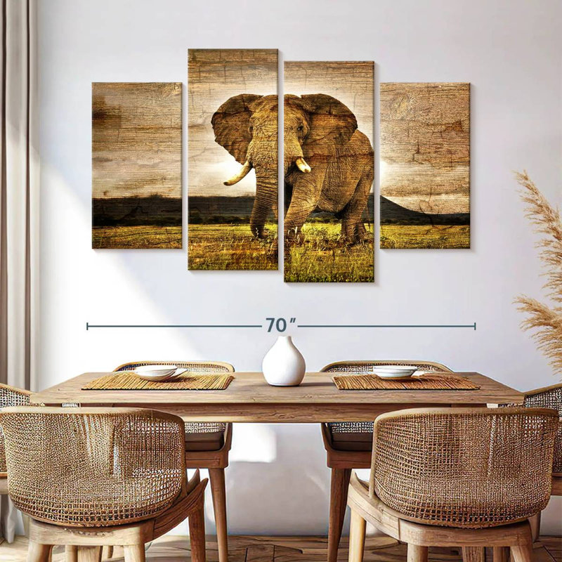 Éléphant à texture de bois Brampt, H 42 po x l 68 po