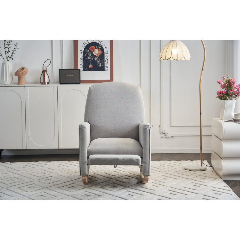Chaise berçante en coton et lin avec repose-pieds réglable, Gris clair