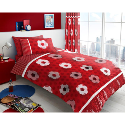 Kids Football Pitch Duvet Cover Set Polycotton Bedding Set with Pillowcases Soft Breathable Quilt Cover Button Closure Easy Care Durable