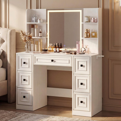 Meuble-lavabo 43,3 po avec miroir à DEL, station de charge et 7 tiroirs