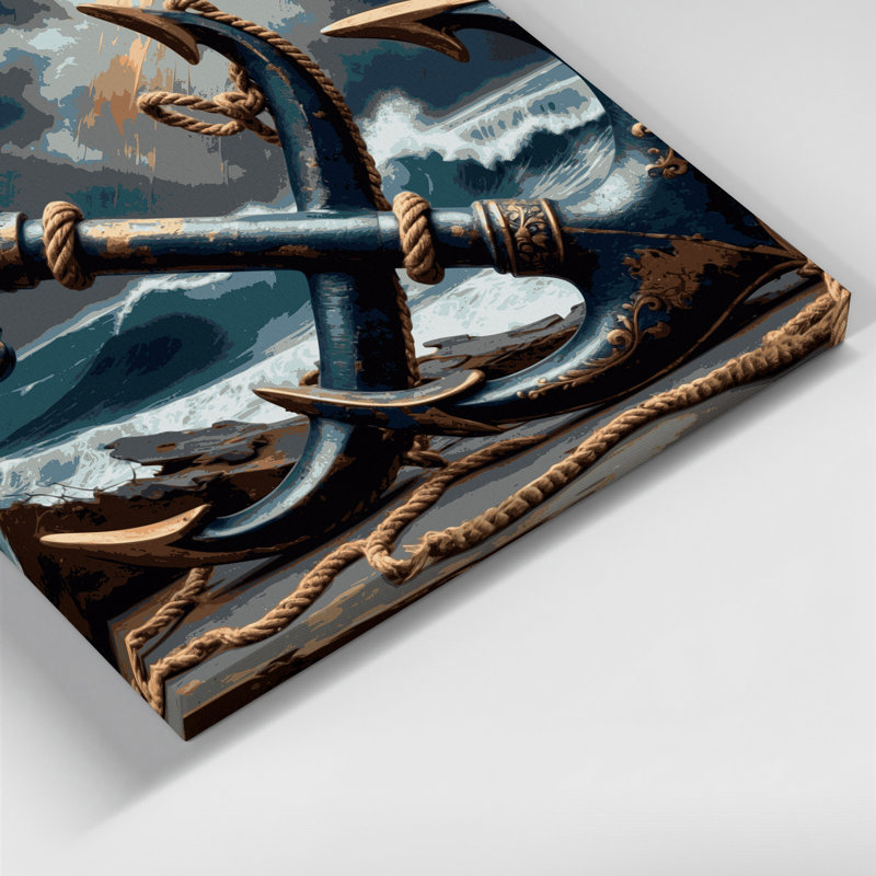 Art mural sur toile, "Nautical Crossed ancors", H 12 po x l 18 po
