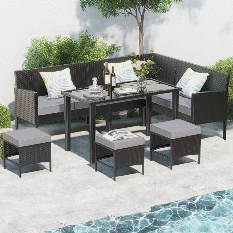 Ensemble de 7 pièces de mobilier d'extérieur pour petit patio, Gris