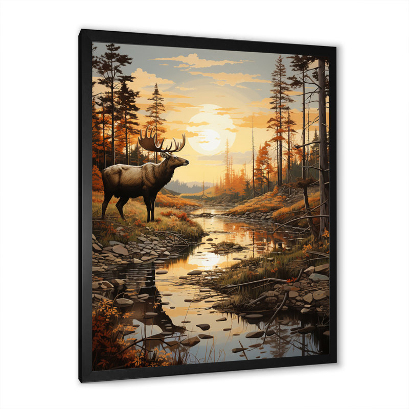 «Yancarlos Brown Yellow Moose Majestic Pastoral III», reproduction sur toile, H 32 po x l 24 po x P 1 po, Cadre photo noir