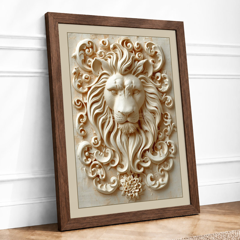 Bearded Ornament in Wood Art Deco - Framed Print, A2 - 59.4 x 42.0 cm, Walnut
