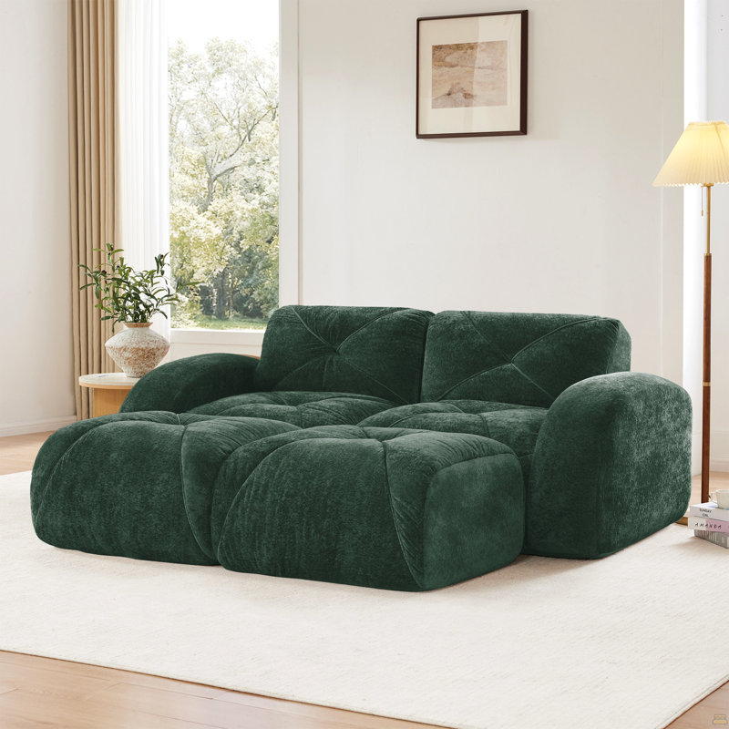 U-Shaped Boneless Sofa,Soft Velvet Fabric, Green