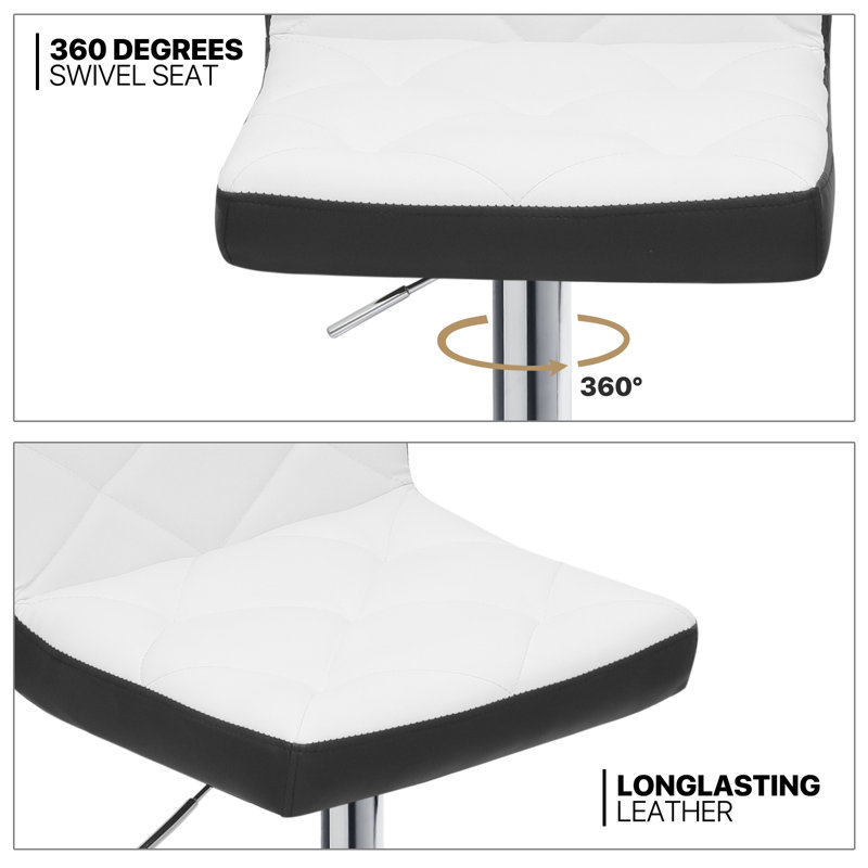 Modern Adjustable Bar Stools, Faux Leather Swivel Counter Height Barstools Chairs with Footrest, White/Black