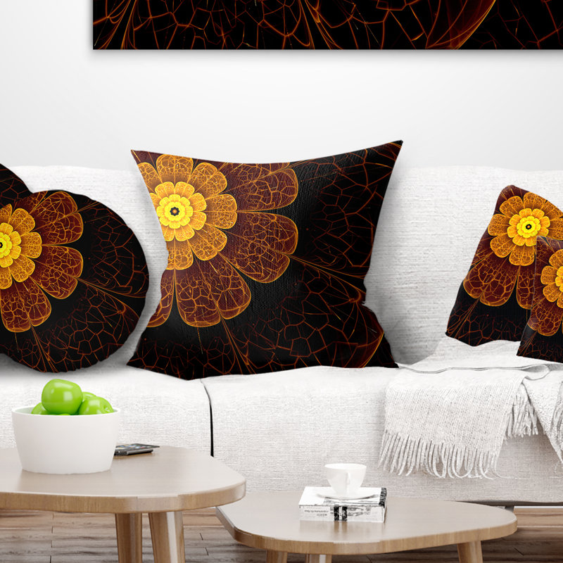 Coussin floral à fleur symétrique floral, 18 po x 18 po, Coussin décoratif