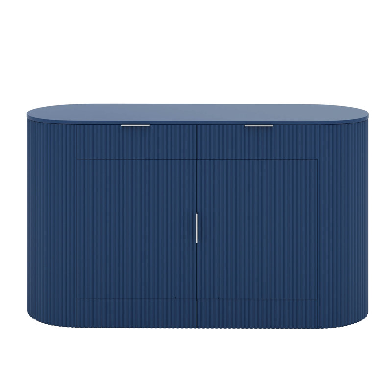 Buffet de rangement moderne à 2 portes et 2 tiroirs avec tablettes à 3 niveaux et porte latérale incurvée Modern, Marine