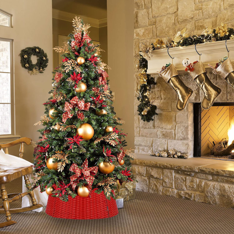 Cade Rattan Tree Skirt, Red
