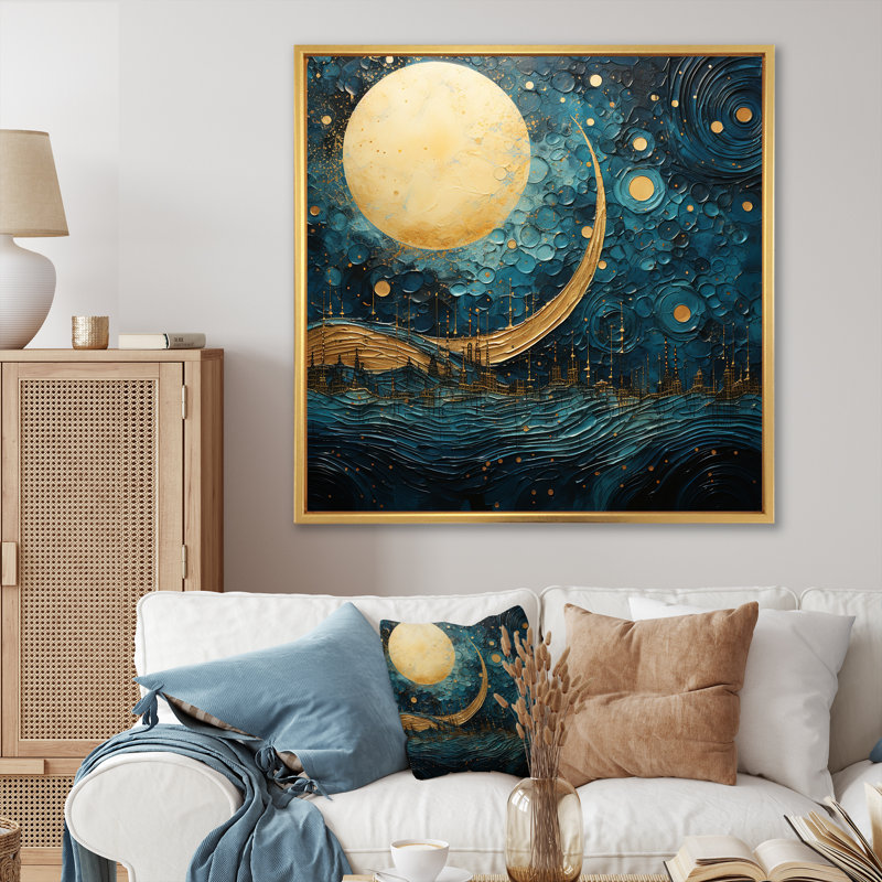 Moon Moon and Gold Cerulean Cycle Dreams V sur toile, Cadre flottant doré, H 24 po x l 24 po x P 1 po
