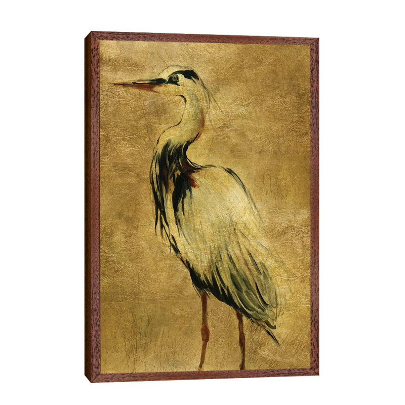 Gold Crane at Dusk II 1 Piece Painting on Canvas, 101.6 cm H x 66.04 cm W, Brown Framed