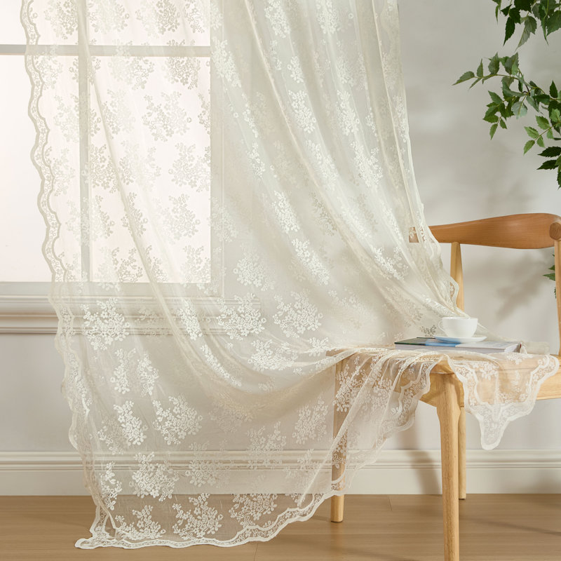 Palomares Floral Soft Decorative Lace Semi Sheer Light Filtering Rod Pocket Window Treatment Curtain, Ivory, 54" W x 96" L