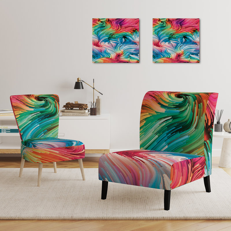 Accent Chair, Beige Floral Pattern Upholstered Decor - Beige Floral Pattern II, Red/Blue/Green
