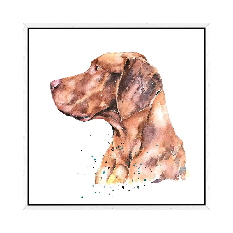 Vizsla The Thinker - Painting on Canvas, 45.72 cm H x 45.72 cm W, White Framed