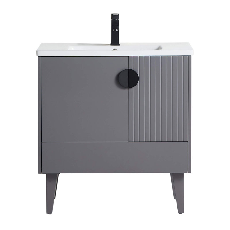 Ensemble de meuble-lavabo simple 30 po Saimah, Noir, Gris roche