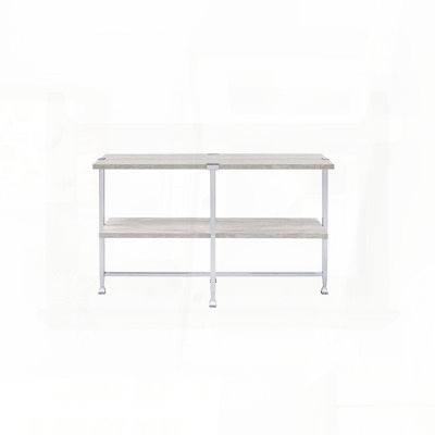 Table de canapé demi-lune avec compartiment ouvert et support en forme de X - Chêne blanc et chrome