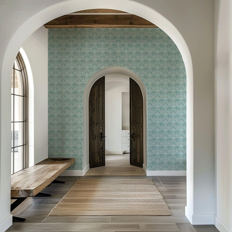 Forbes and Masters Sankofa 10' L x 24" W Wallpaper Tile, Sea Cliff Blue, Non-pasted, Faux Grasscloth