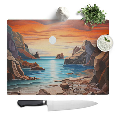 Seascape Hard Edge  Glass Chopping Board