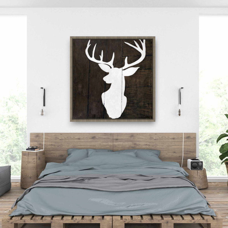 Silhouette d'un cerf sur bois | Toile brune encadrée