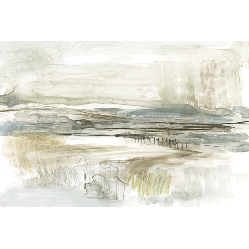 Stark Neutral Landscape II - Painting, 51cm H x 76cm W, Black Floater Framed