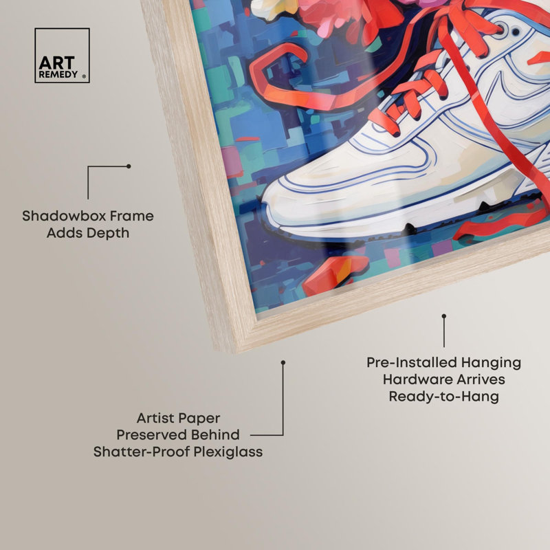 Art mural fantaisiste Sneaker avec fleurs, H 13 po x l 13 po, Crème, crème