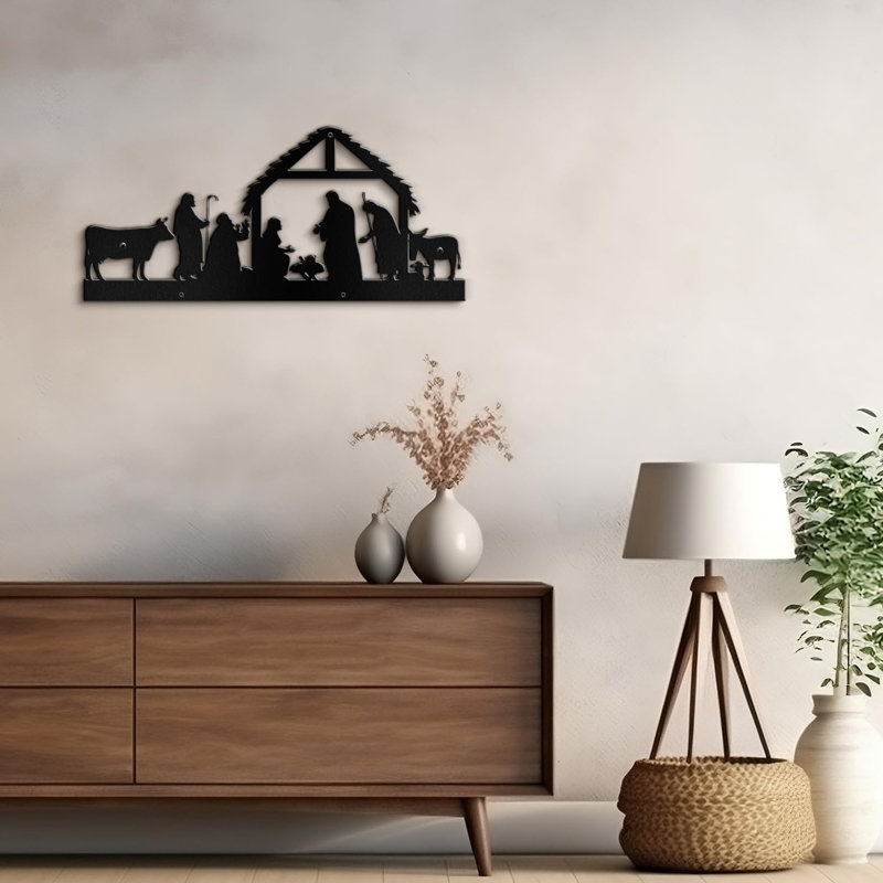 Décoration murale en métal, H 6 po x l 18 po x P 0,05 po, Noir