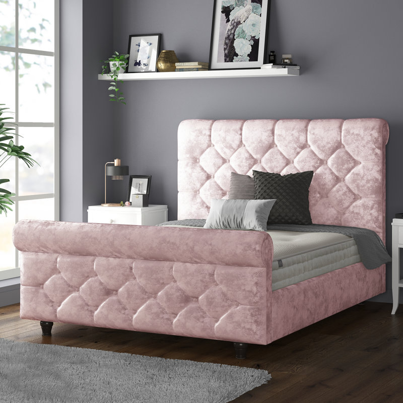 Bella Vista Upholstered Bed, Pink, Single (3')