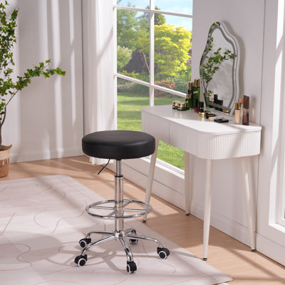 Mamoon 36" Height-Adjustable Drafting Stool with Gravity-Locking Casters, PU Leather Seat & Footrest by Inbox Zero