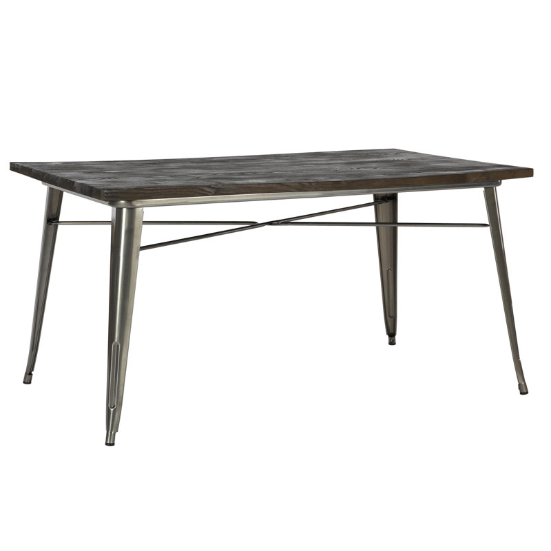 Solid Wood Top Metal Base Dining Table, Metallic