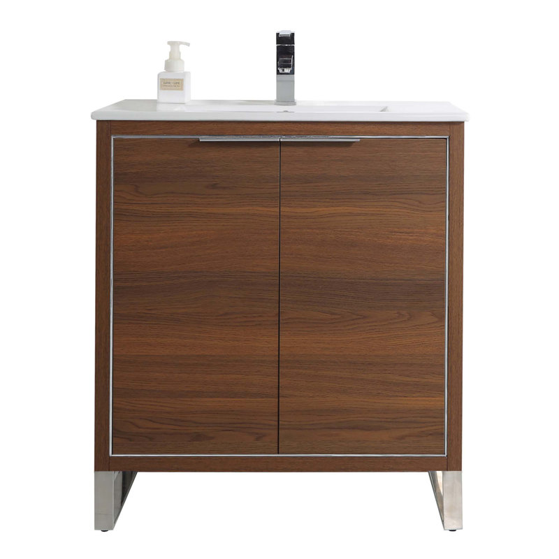 30'' Single Bathroom Vanity Set, Chrome, Walnut