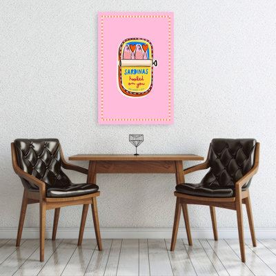 Sardine Love Can Colorful Playful Romantic Fish Wall Art Print by Dominique Vari - Wrapped Canvas Print