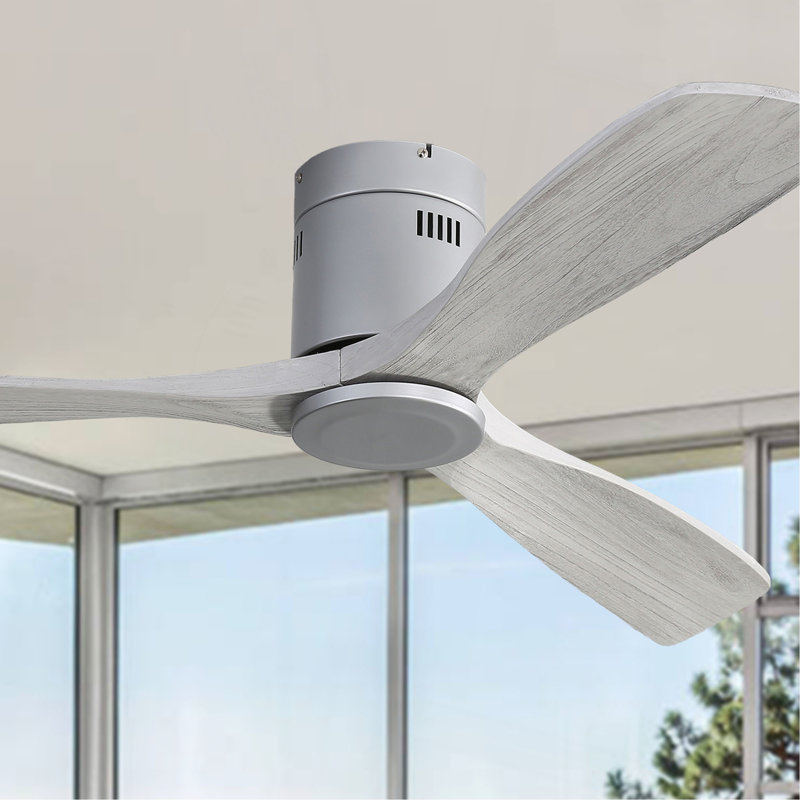 Ventilateur de plafond encastré 52 pouces DC 3 pales en bois sculpté, ventilateur silencieux, télécommande réversible sans lumière