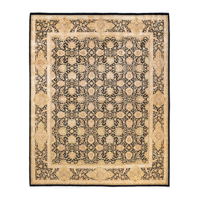 Tapis traditionnel noir en laine noué à la main 8 pi 1 po x 10 pi 0 po
