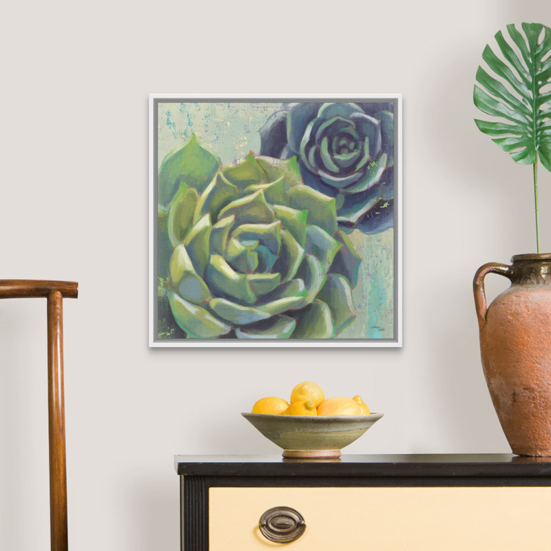 «Succulents I Crop», art mural sur toile, Toile avec cadre noir, H 12 po x l 12 po x P 1,75 po