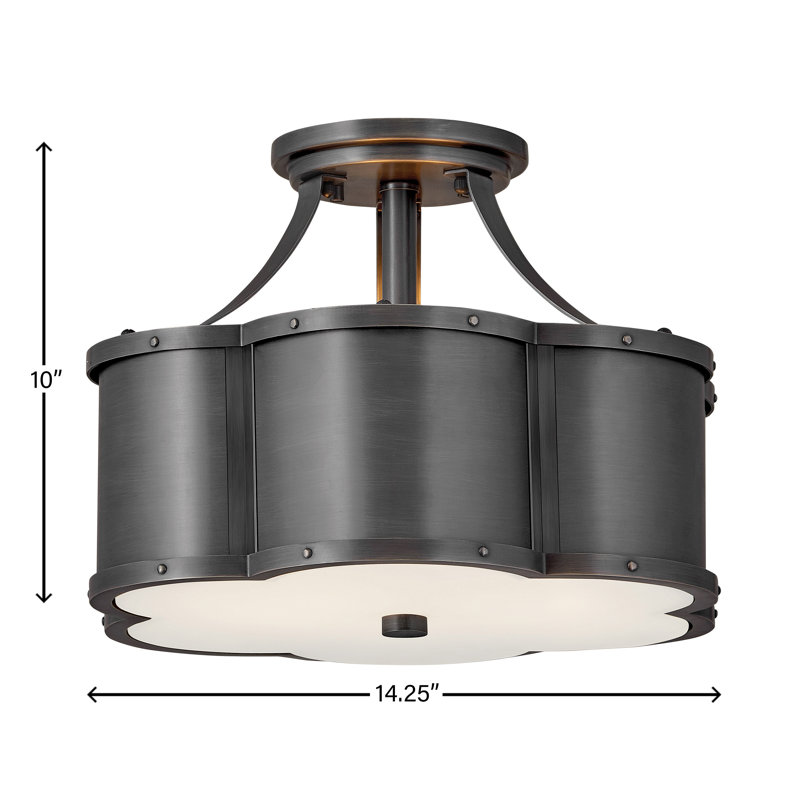 Chance 2-Light Semi-Flush Mount Ceiling Light with Etched Lens, Laiton noirci