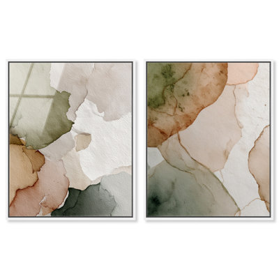 «Beige sol houle», ensemble de 2 reproductions d'art encadrées par Art Remedy, cadre blanc, 20 x 24