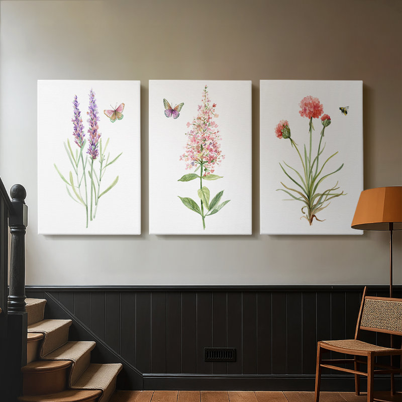 Wildflower Botanical I - Toile tendue avec châssis sur mesure - 3 pièces, H 27 po x l 54 po