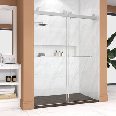 Bypass Sliding Glass Shower Door Sorrento Lux Series 56-60 Width 62  Height - Semi-Frameless Matte Black Finish - Smart Guard Easy Clean Coating  5/16 (8mm) Tempered Glass by Fab Glass and Mirror 