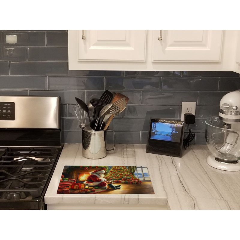 Yorkshire Terrier Yorkie and Santa Claus Glass Cutting Board