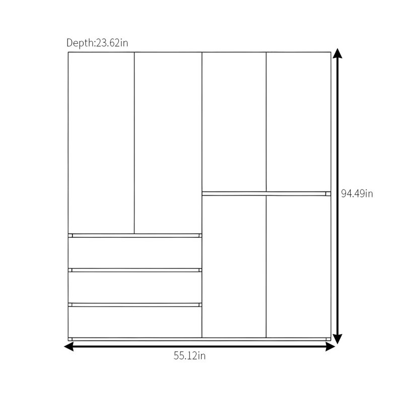 Garde-robe moderne et segmentée, H 94,49 po x l 55,12 po x P 23,62 po