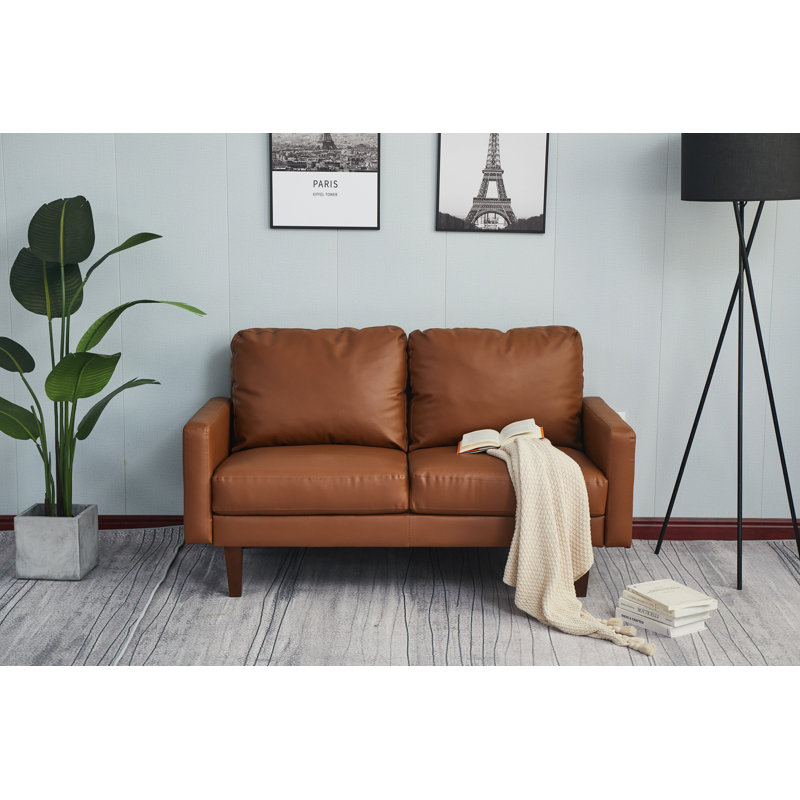 Frewsburg 58'' Faux Leather Loveseat, Brown Faux Leather