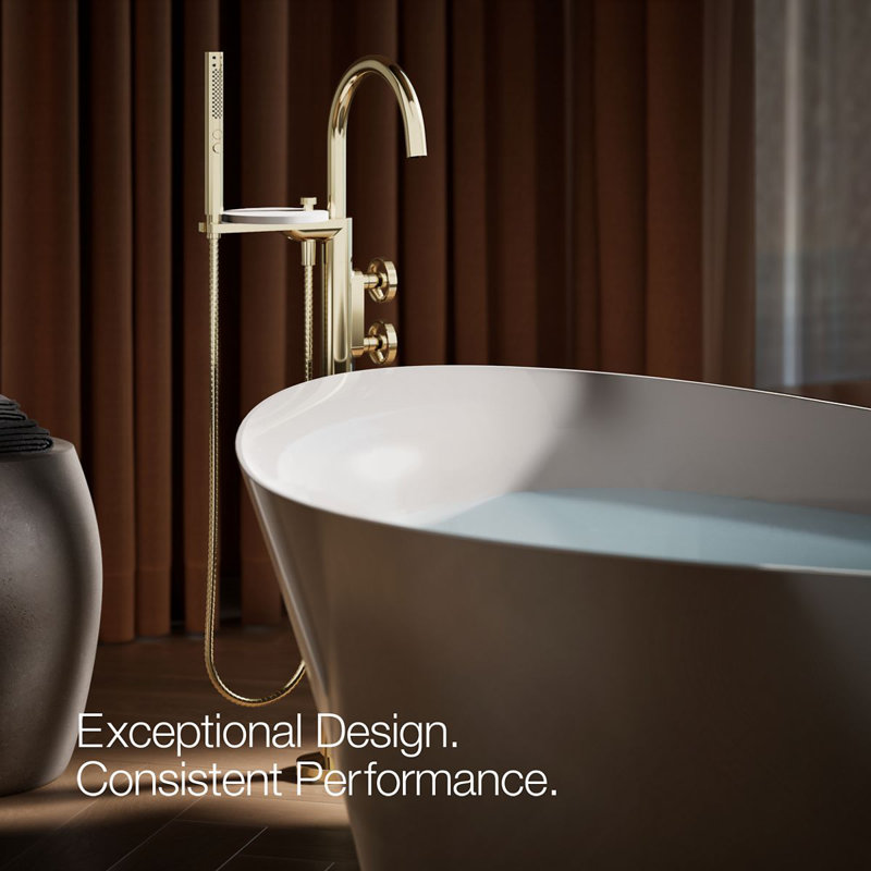 Components Floor-Mount Bath Filler Trim, Gold, Wheel Handle