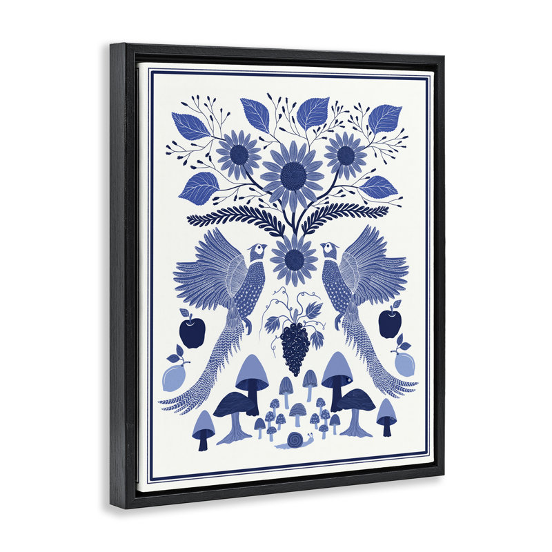  "Woodland Blue Folk", art mural sur toile par Darlene Seale, H 31 po x l 25 po, Cadre flottant noir de jais