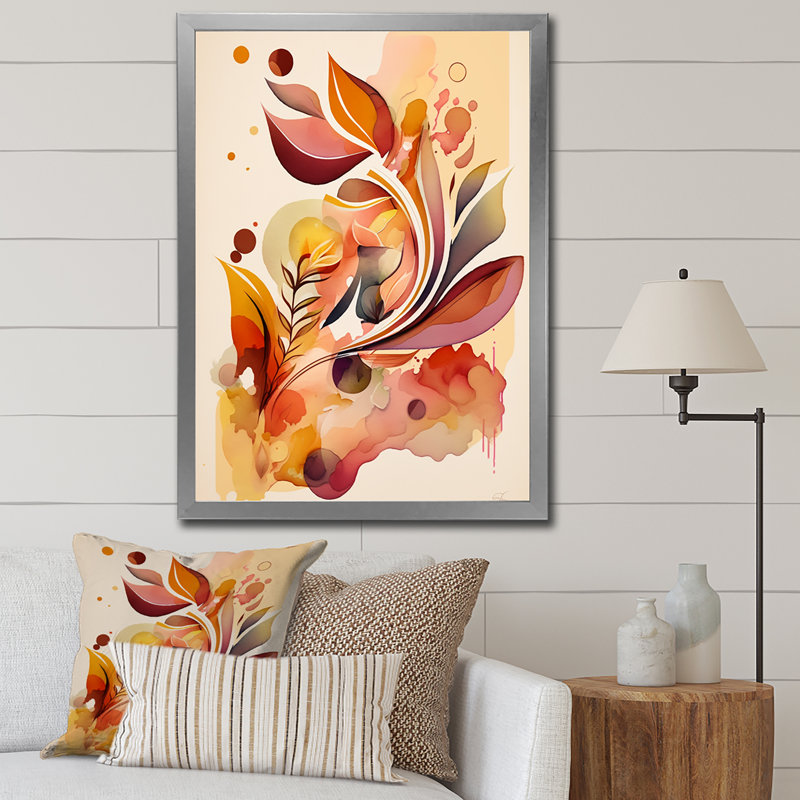 Aquarelle florissant de fleurs d'automne, H 44 po x l 34 po x P 1,5 po, Cadre simple argenté